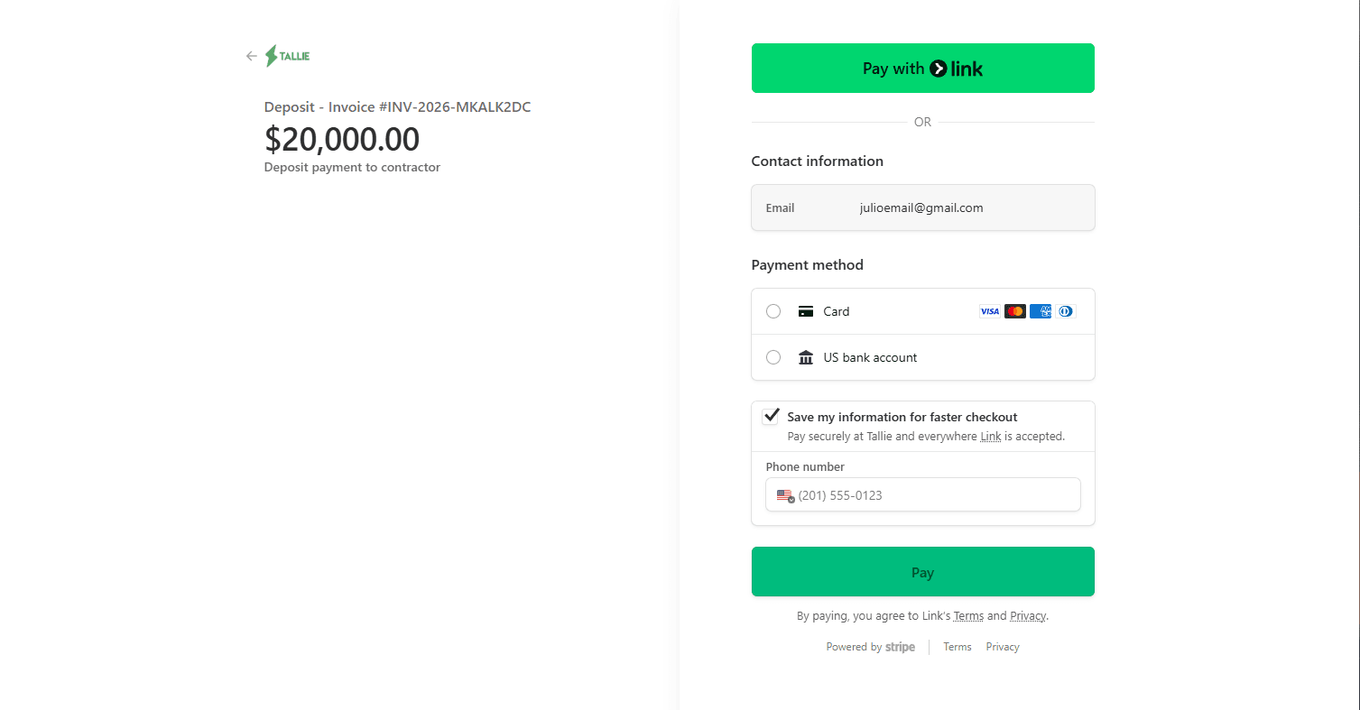 Payments feature screenshot